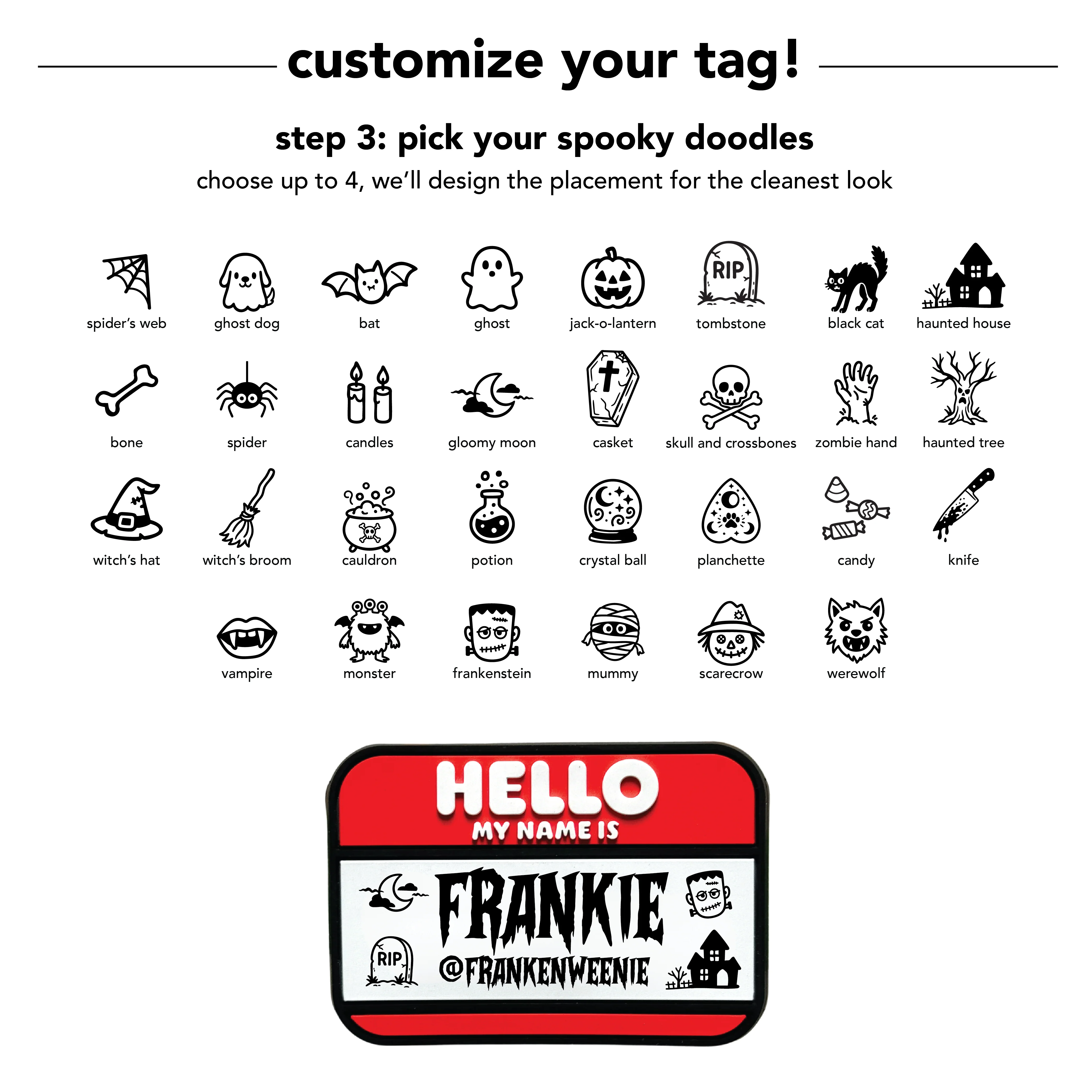 Hello My Name Is Dog Tag with Halloween Doodles | Slide-On Silicone ID Tag - Image 3